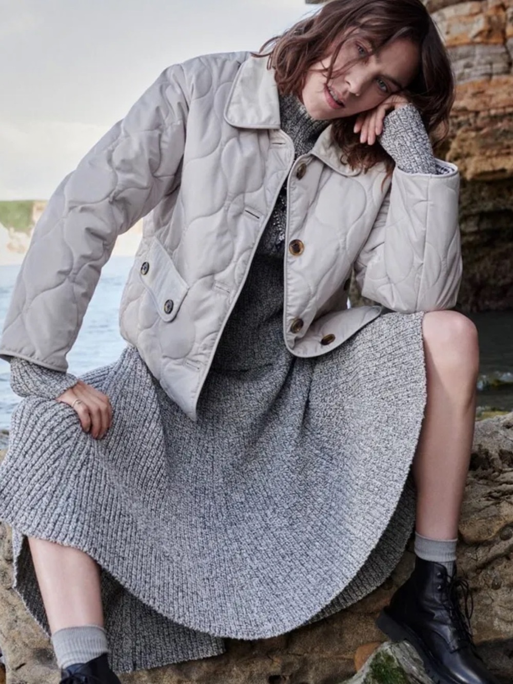 Alexa Chung limited- Barbour Cream Quilted Jacket - Women's Button Front
